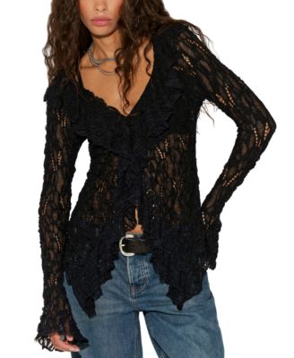 Women's Laney Sheer Ruffled V-Neck Cardigan