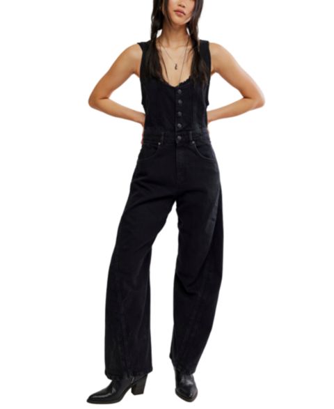 Женский комбинезон Free People Corsica Denim Wide-Leg Scoop Neck Jumpsuit, цвет: Raven