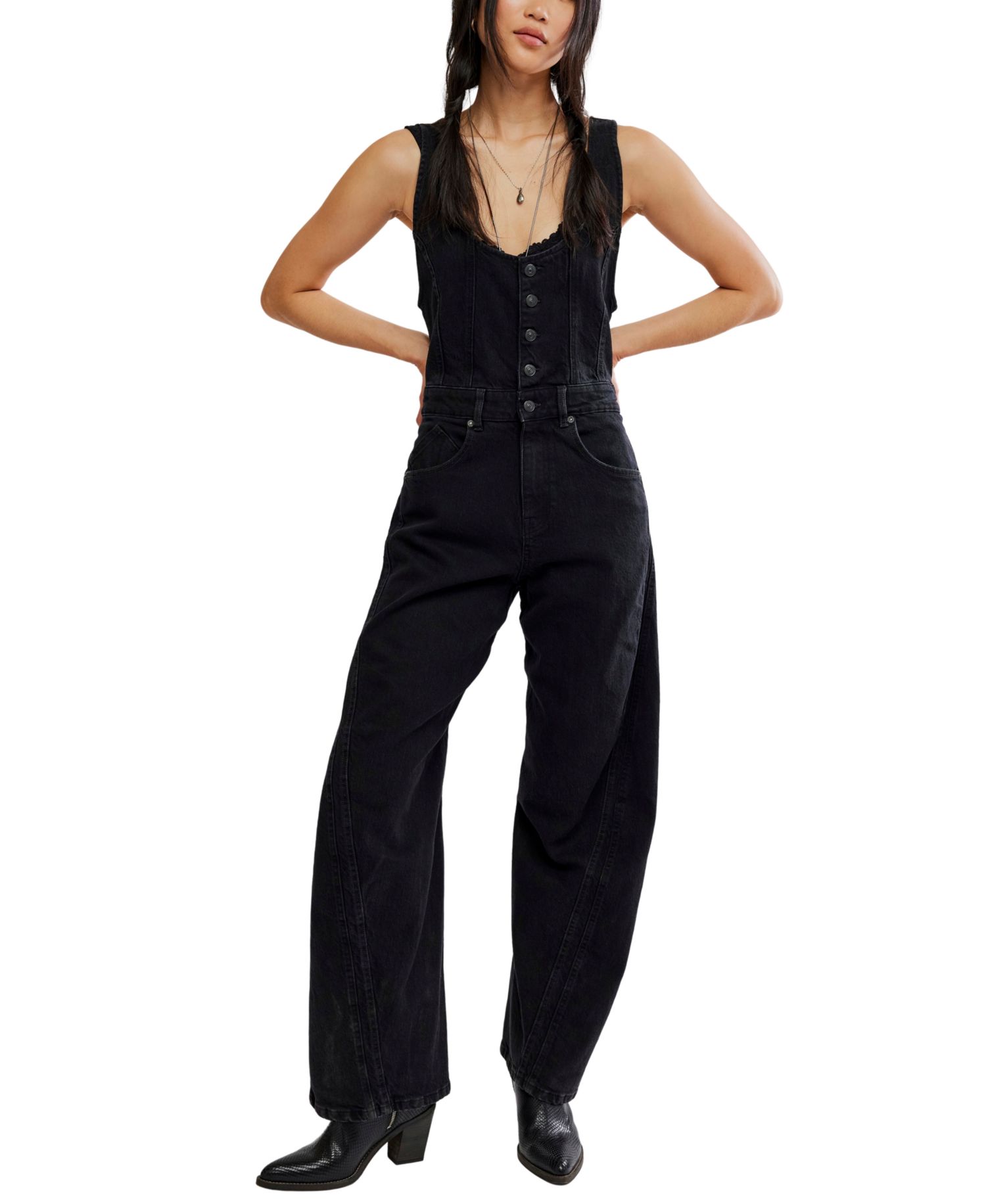 Women's Corsica Denim Wide-Leg Scoop Neck Jumpsuit