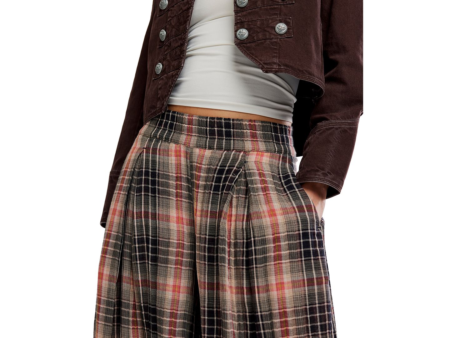 Женские брюки Free People Moonflower Plaid Balloon, цвет: Чёрный комбинированный — фото 4