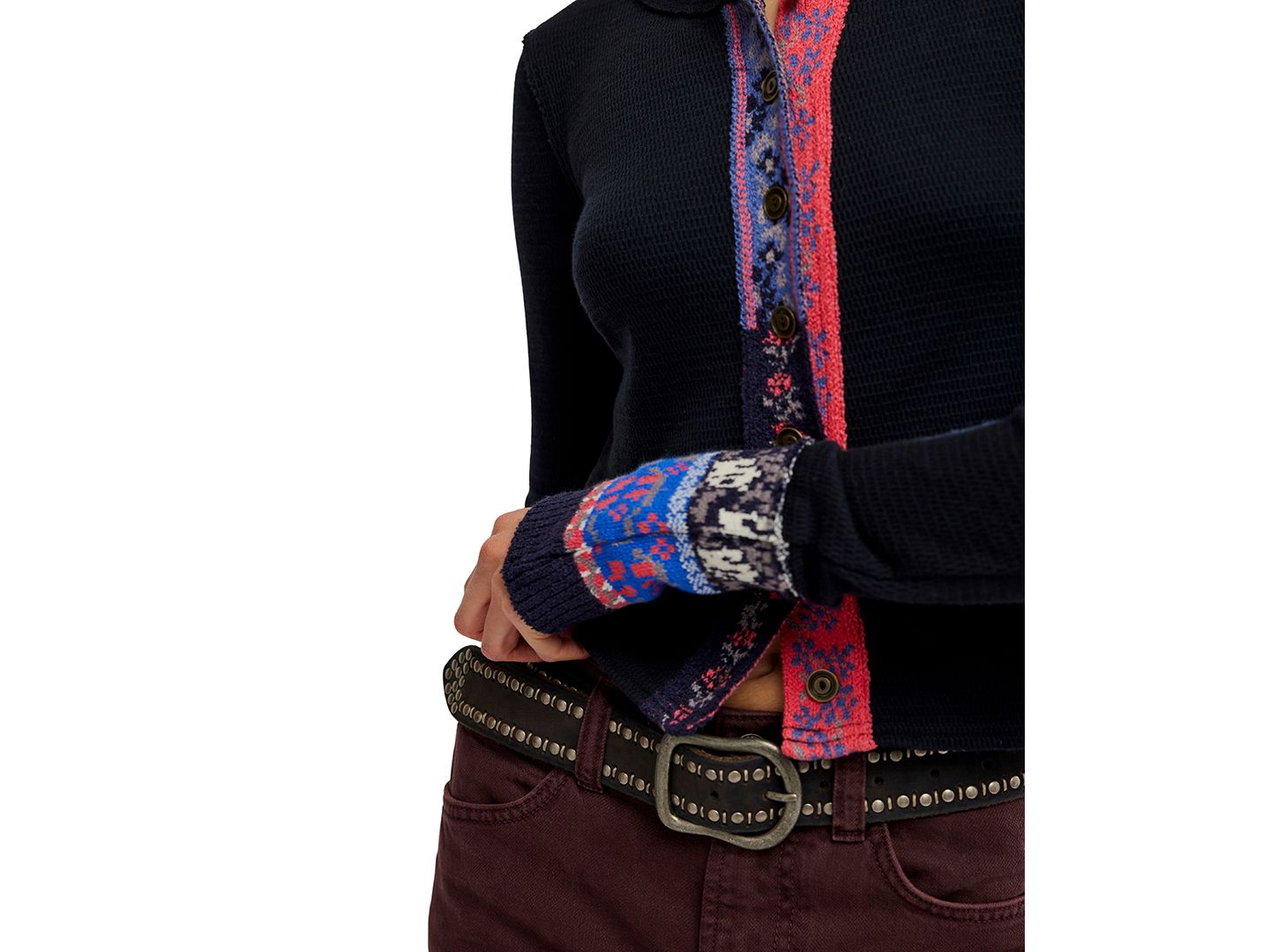 Женский кардиган Free People We The Free Noa Long-Sleeve Scoop-Neck Fitted Cardigan, цвет: Угольный комбинированный — фото 4