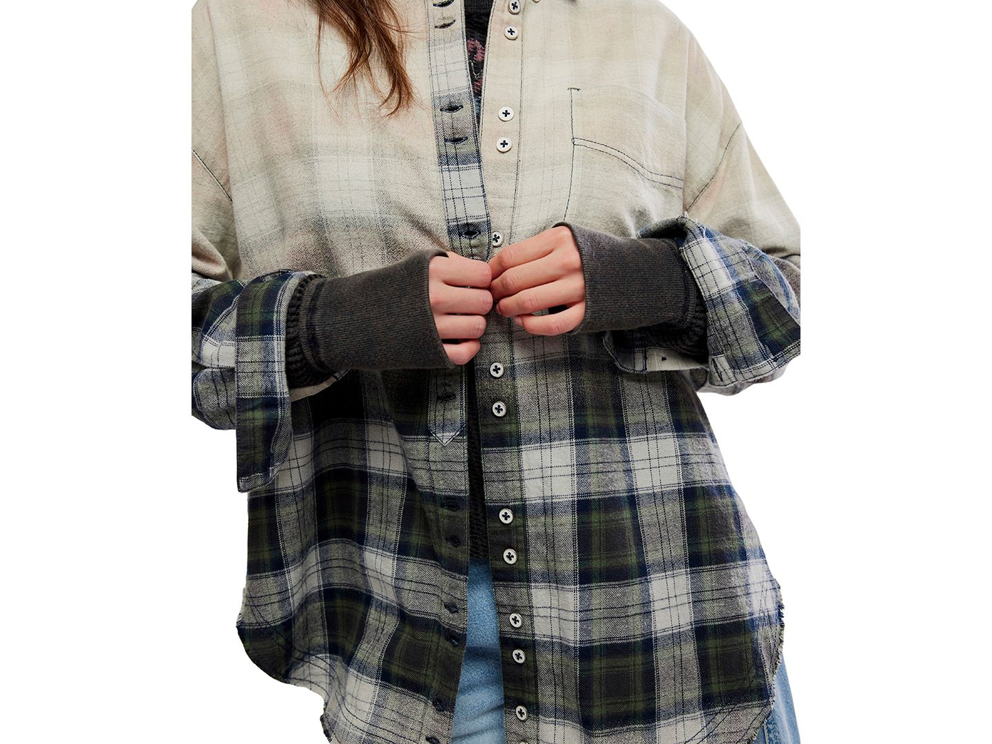 Женская рубашка Free People Lexi Plaid Oversized Waffle-Knit, цвет: Тёмно-зелёный комбинированный — фото 4