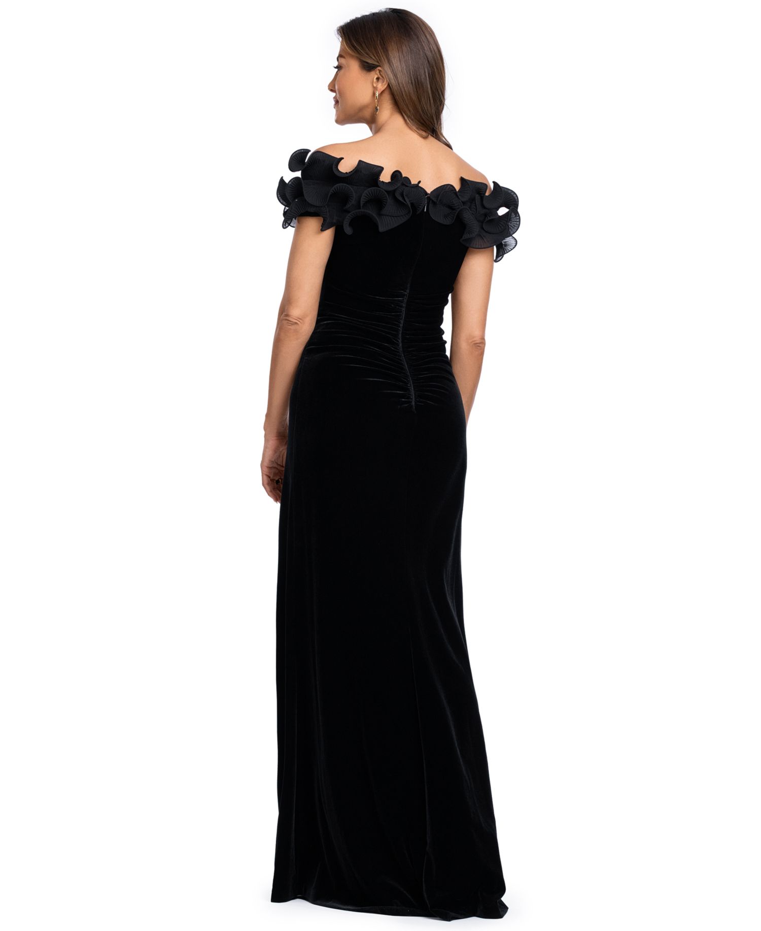 Women's Velvet Off-the-Shoulder Ruffled Long Gown