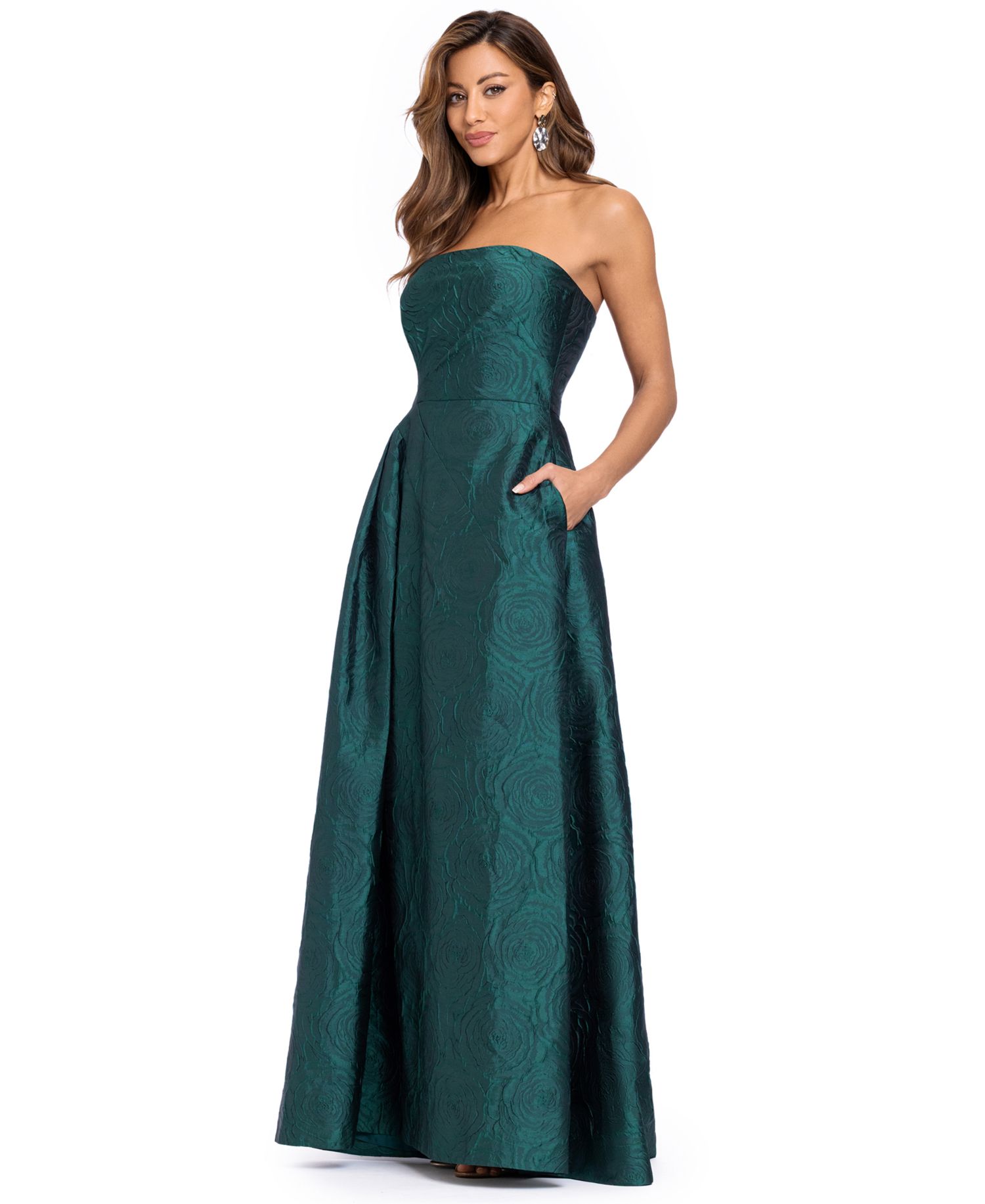 Women's Strapless Floral-Brocade Gown