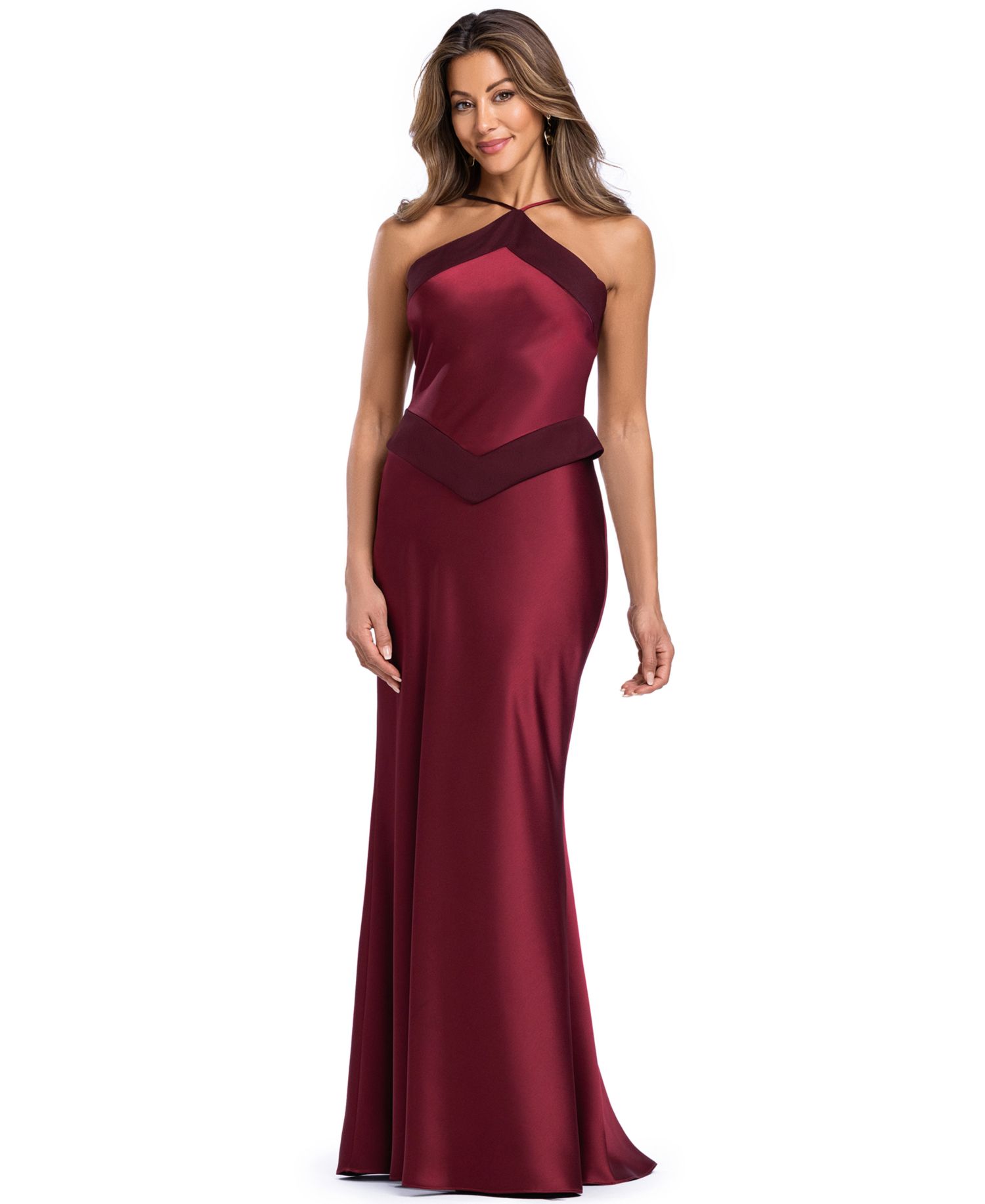 Women's Halter Satin Peplum Gown