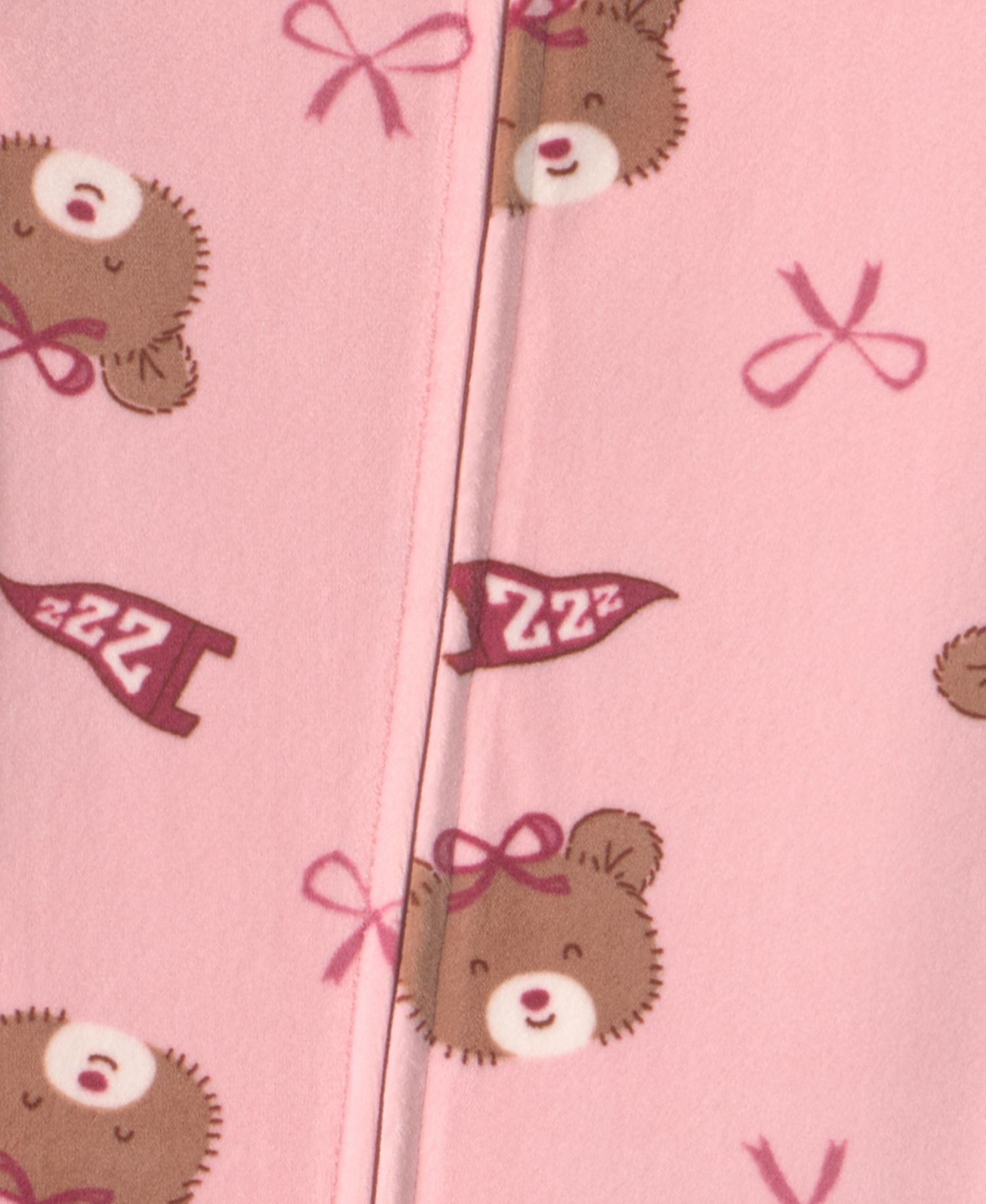 Baby Girls' Bears & Bows Snug-Fit 2-Way Zip Footed Pajamas
