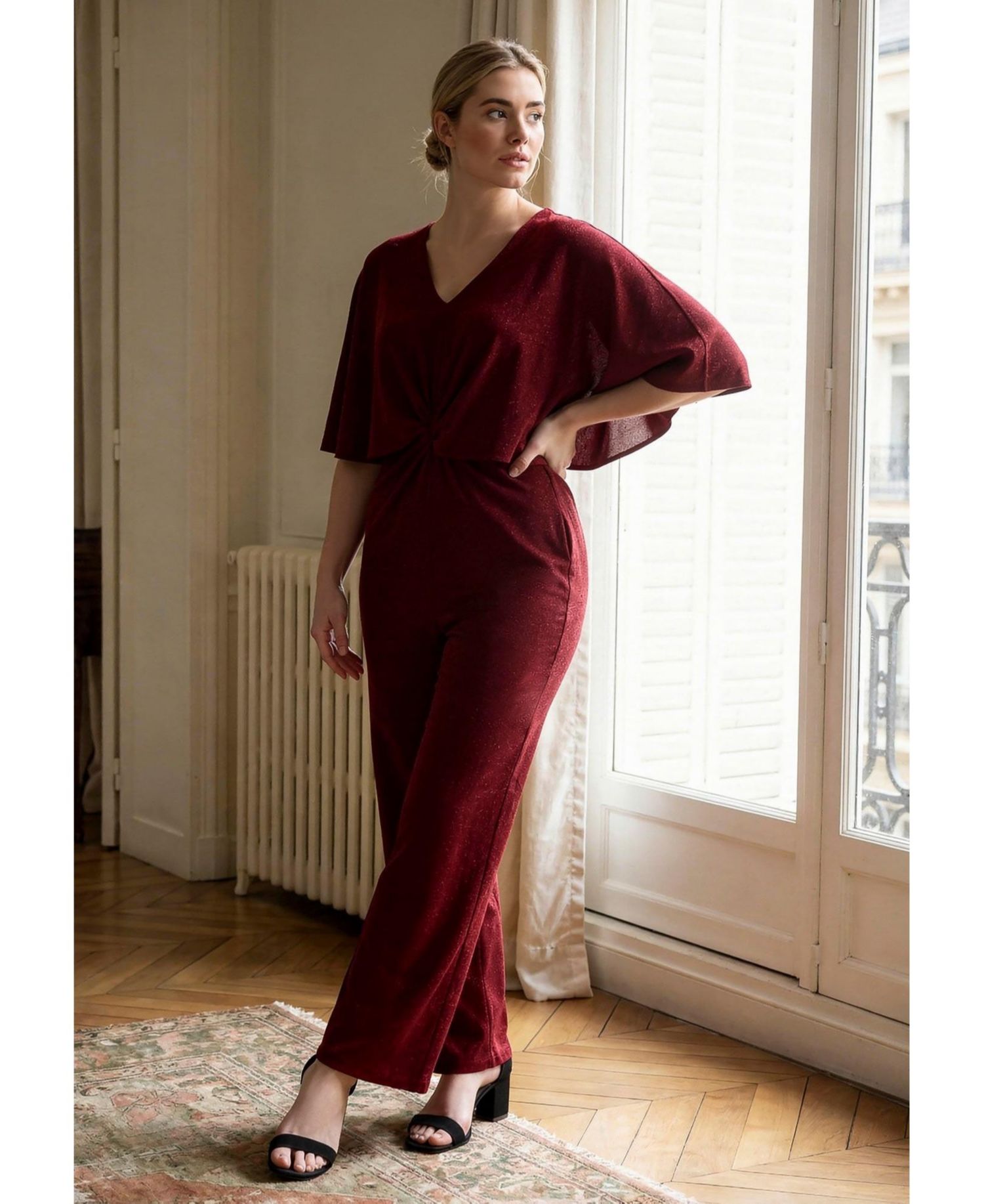 Plus Size Twist Cape Metallic Jumpsuit