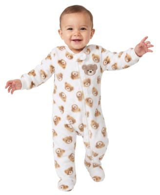 Baby Boys' and Girls' Bear Teddy Bear Print Fleece Zipper Closure Footie