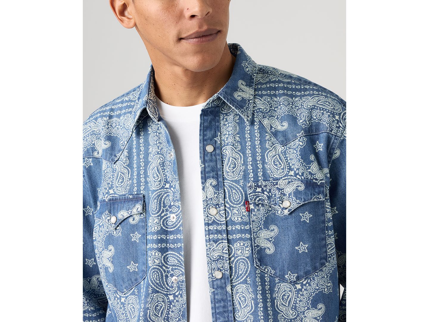 Мужская рубашка Levi's Macy's 100th Parade Western Long-Sleeve Button-Down, цвет: С принтом индиго — фото 3