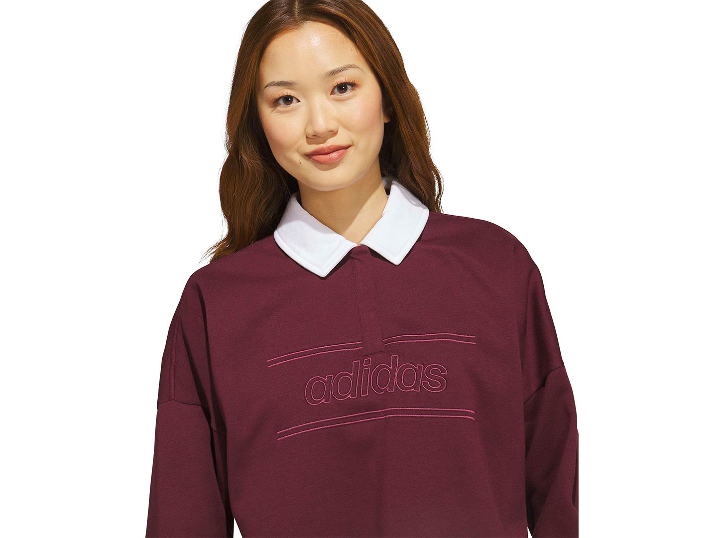 Женский свитшот adidas Elevated Everyday V-Neck Graphic, цвет: Тёмно-бордовый — фото 3