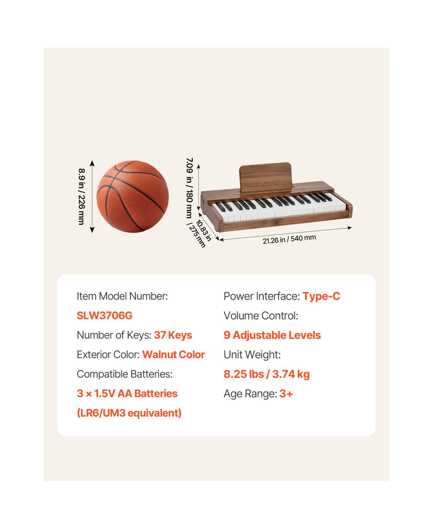 Детская игрушка Mecale 37-Key Extended Range Wooden Kids Digital Piano, Ages 3+, цвет: Коричневый — фото 6