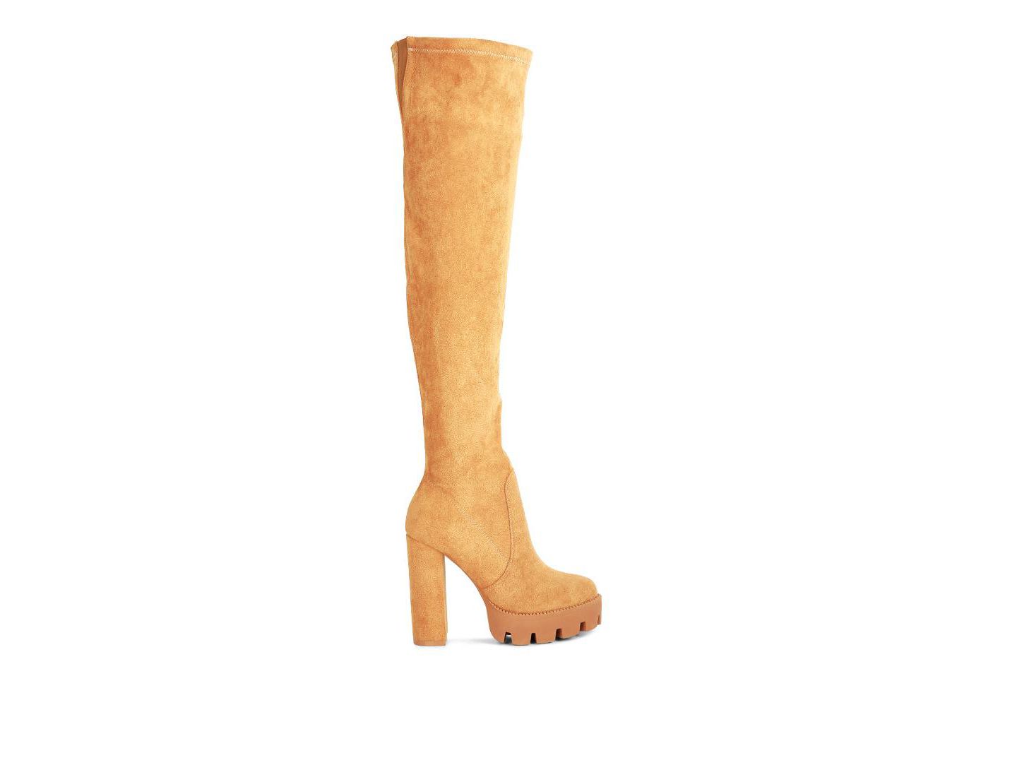 Женские ботинки London Rag Maple faux suede Over the Knee, цвет: Бежевый / Хаки — фото 24