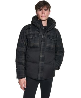 Men's Mixed Media Hooded Puffer Jacket