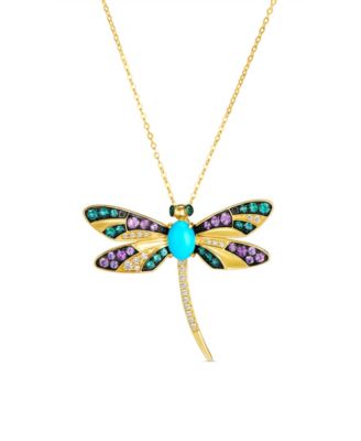 Turquoise, Pink Sapphire, Emerald & Diamond (0.17 ct. t.w.) Pendant Necklace in 14k Honey Gold
