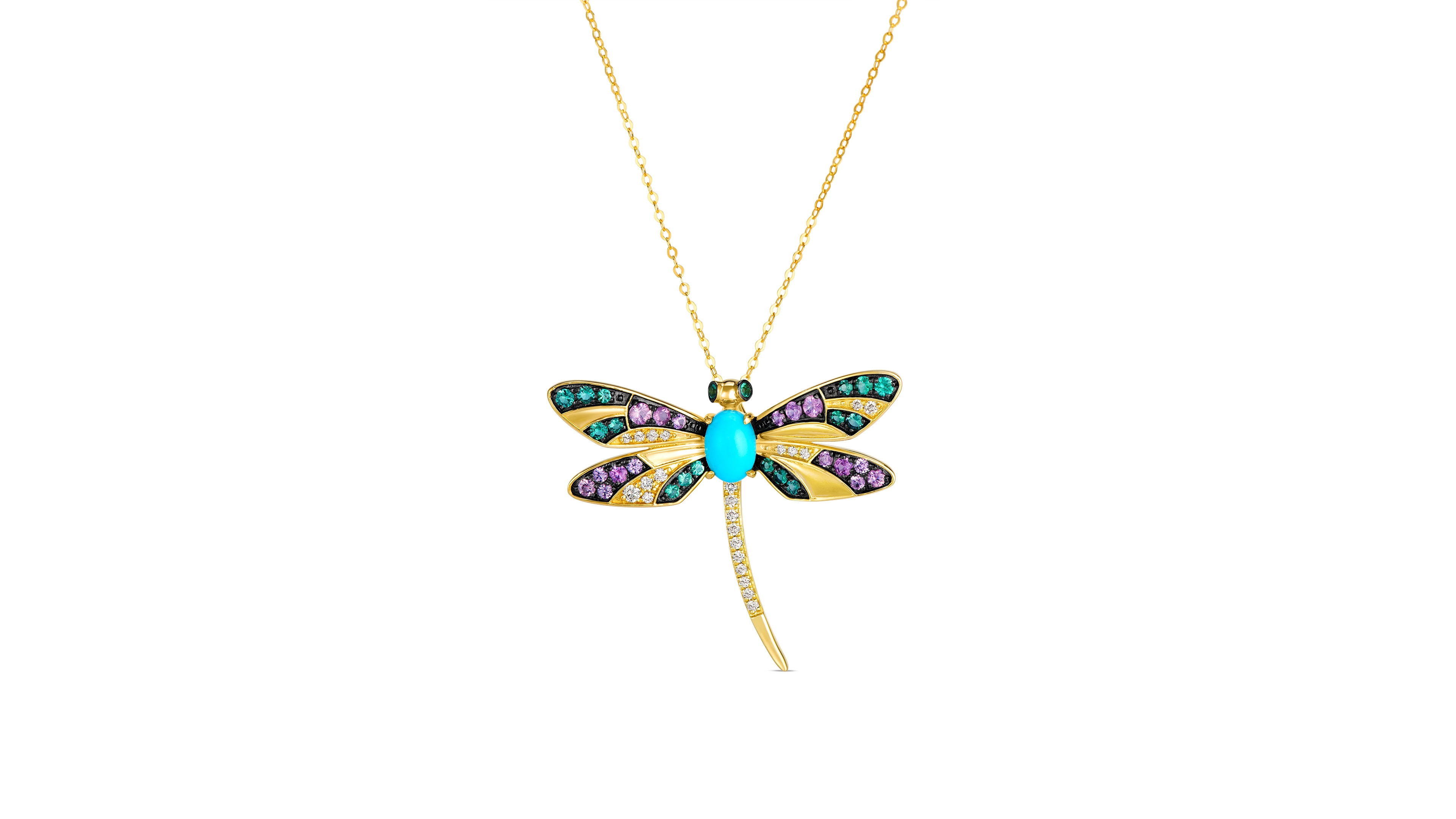 Le Vian Turquoise, Pink Sapphire, Emerald & Diamond (0.17 ct. t.w.) Pendant Necklace in 14k Honey Gold