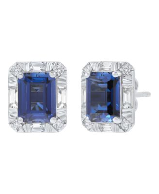Sapphire (4 ct. t.w.) & White Sapphire (5/8 ct. t.w.) Stud Earrings in Sterling Silver (Also in Emerald & Ruby)