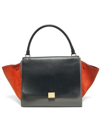 Women's Large Trapeze Leather and Suede Satchel