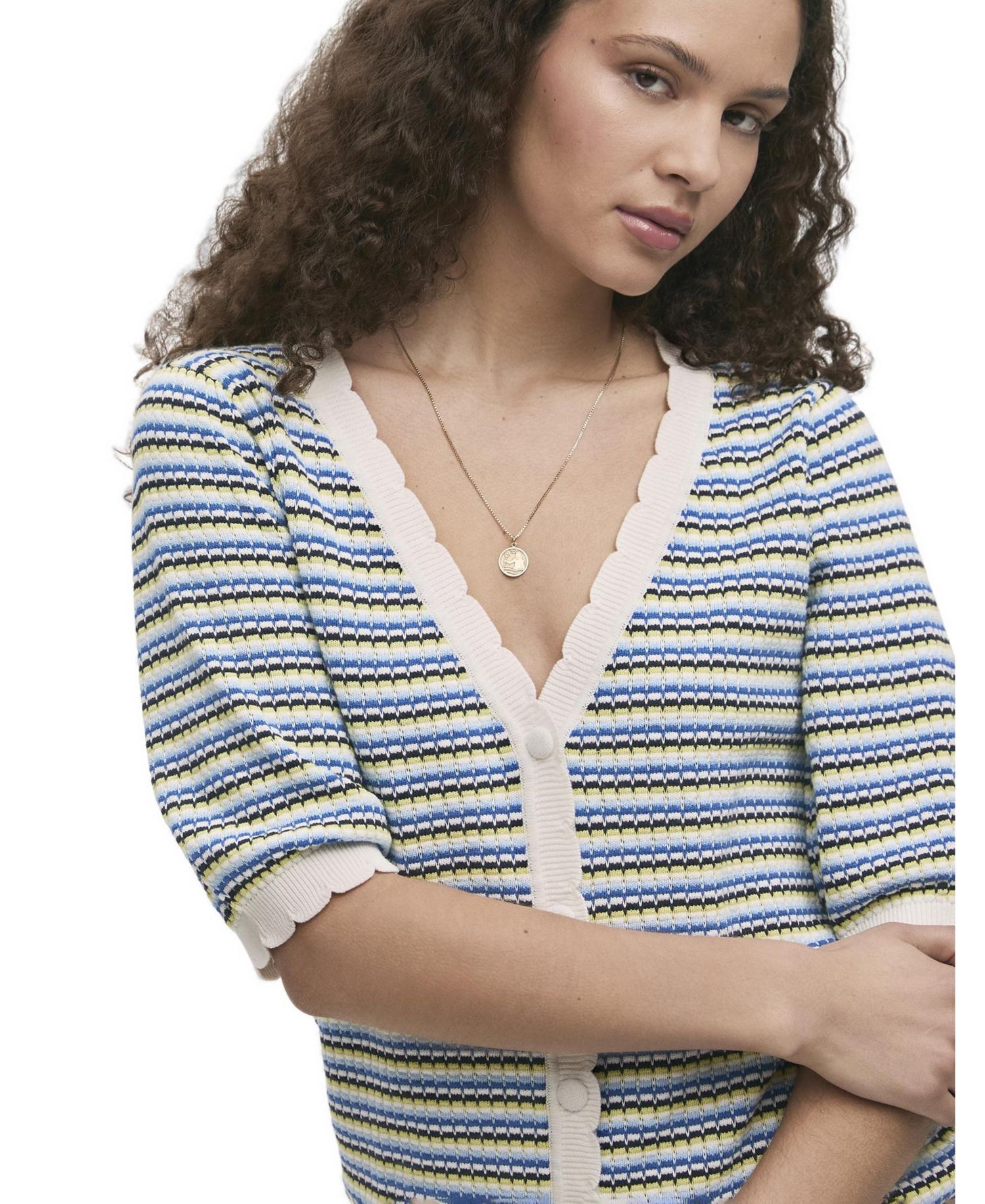 Women's Willa Striped Short-Sleeve V-Neck Cardigan