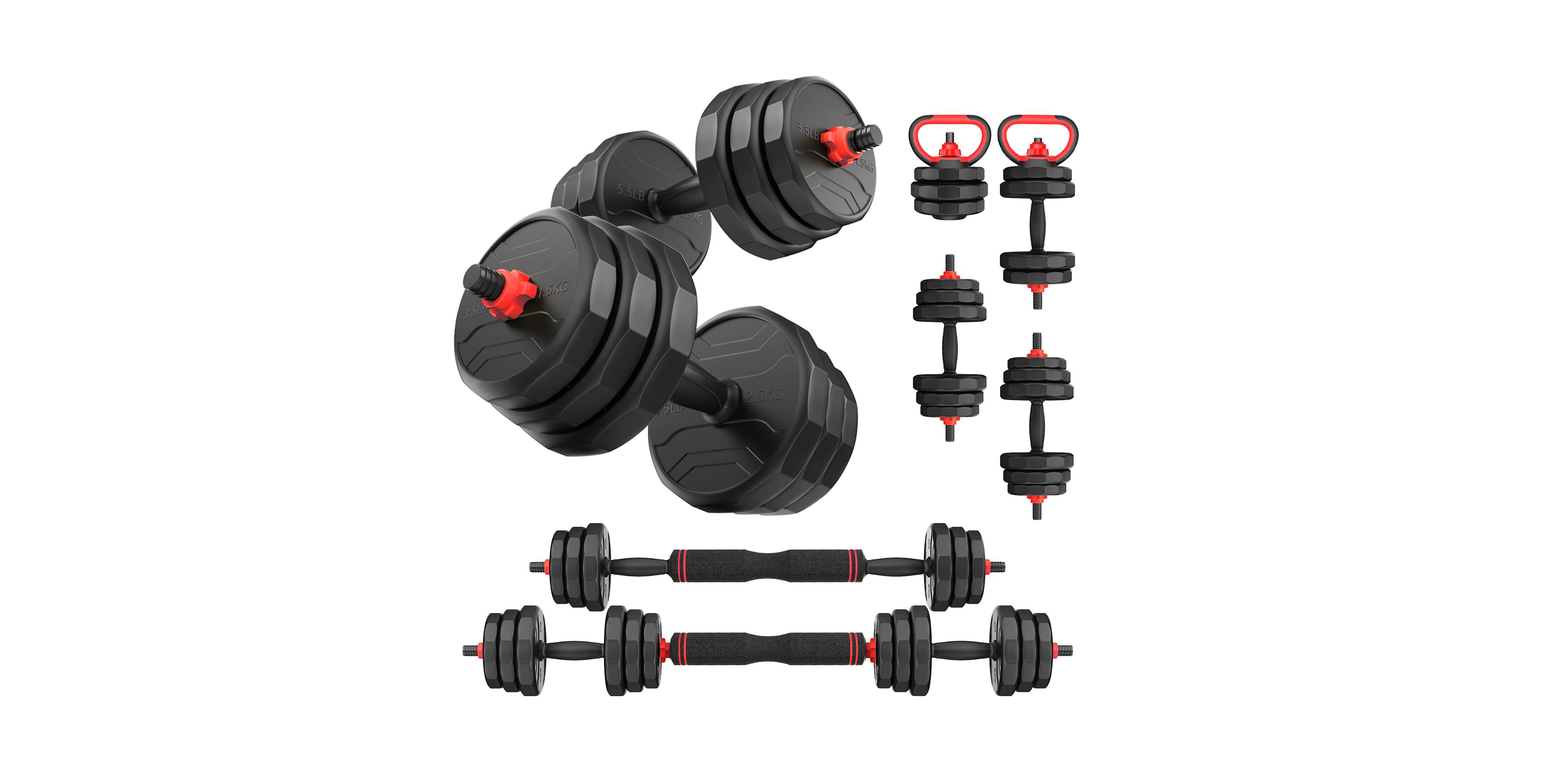 Fed Fitness 3 in 1 Adjustable Dumbbells Set Convertible to Barbell and Kettlebell