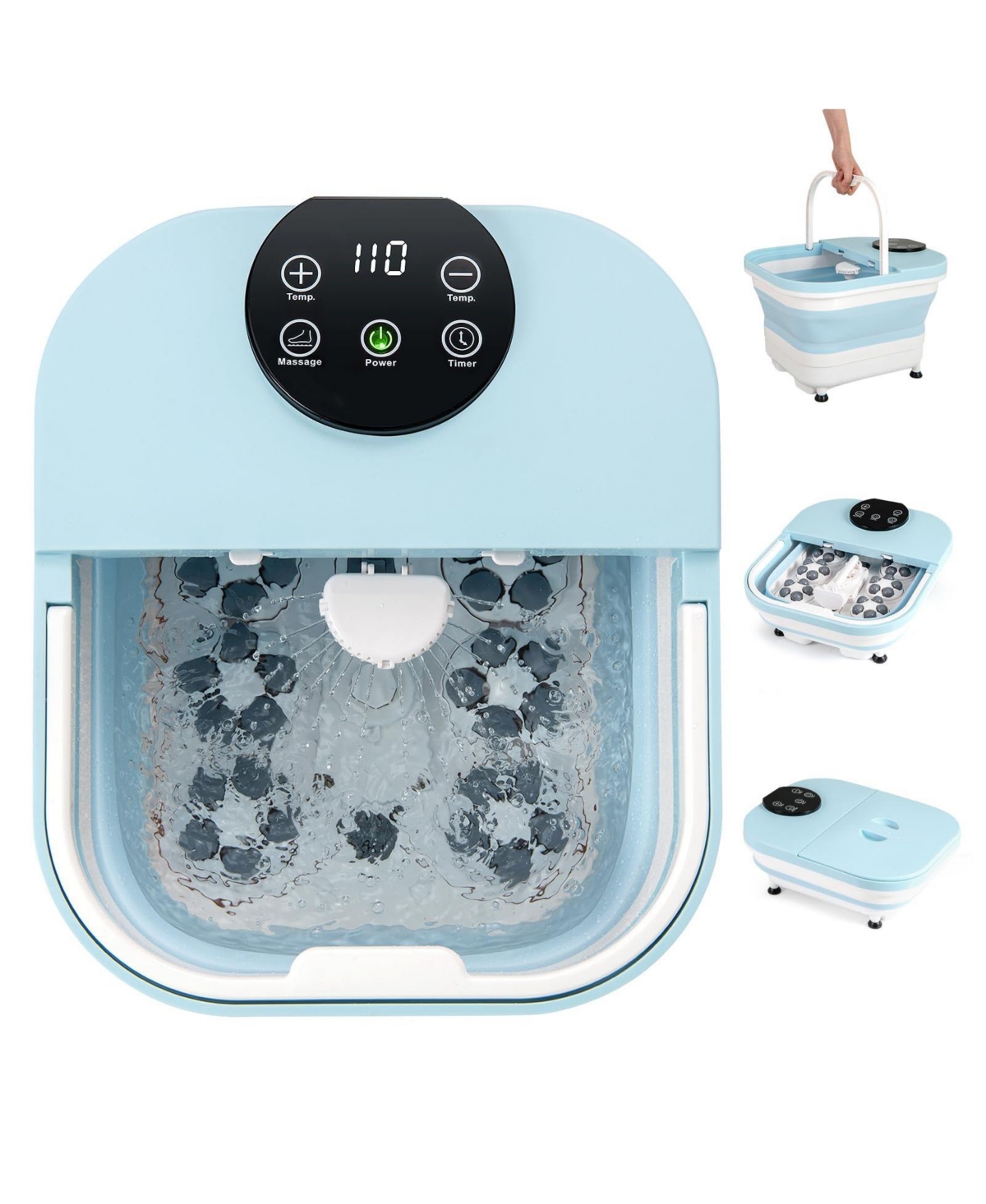 Ecooso Collapsible Foot Spa Massager Foot Bath Tub with Heat Shower and Timer - Blue