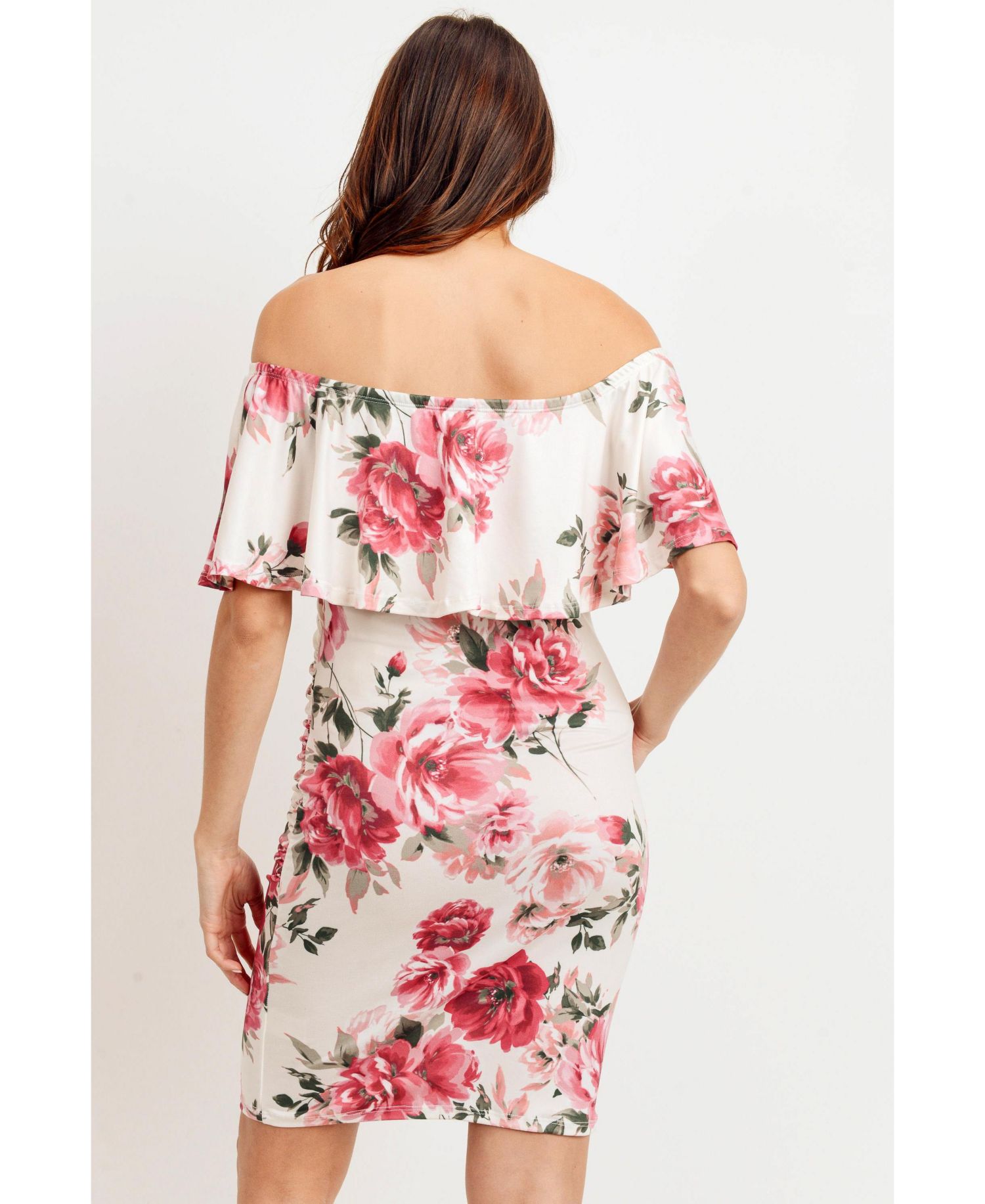 Maternity Floral Off-the-Shoulder Bodycon Dress