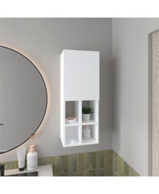 Wall-Mounted Bathroom Cabinet with Door and 4 Open Shelves