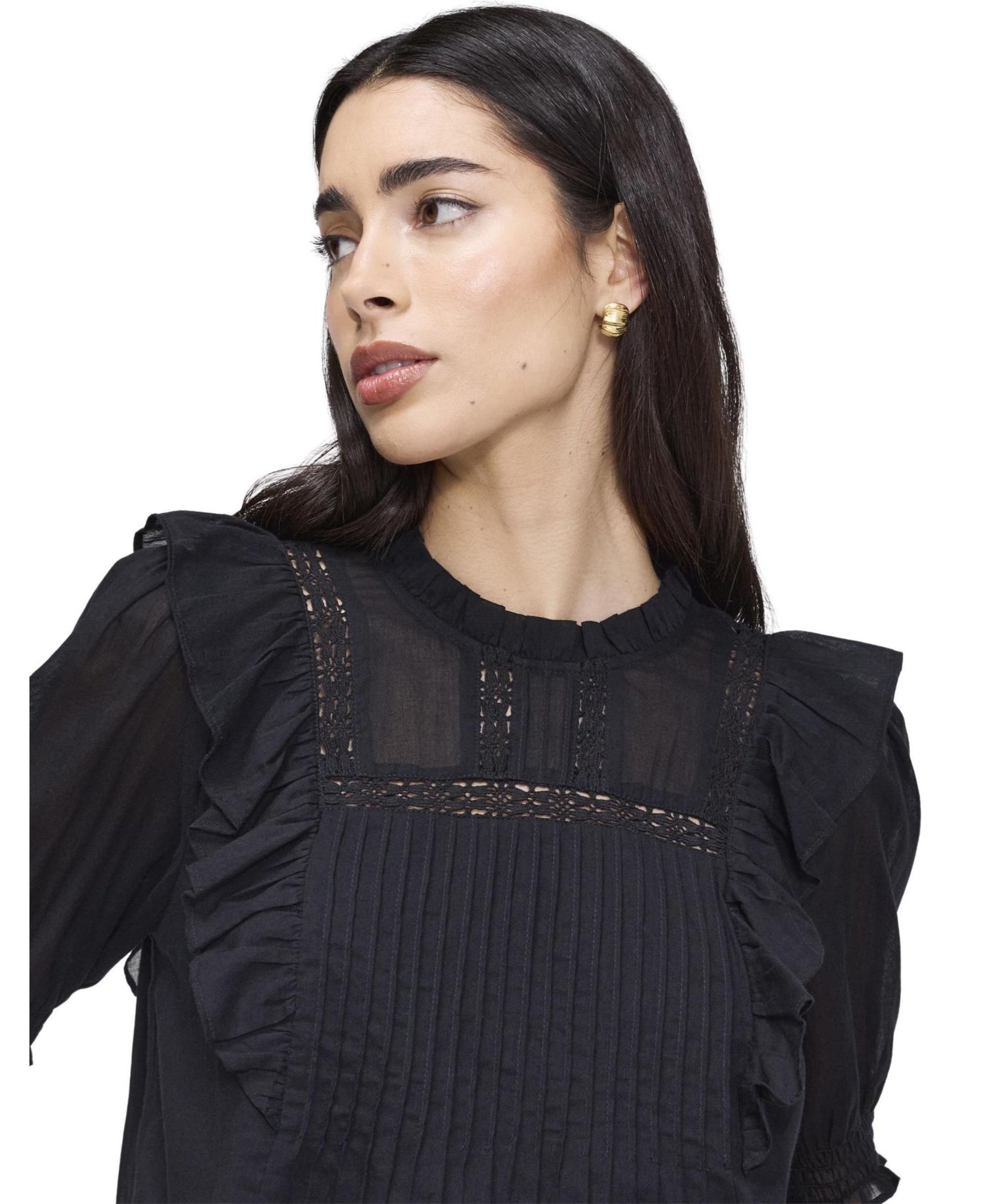 Women's Jolin High-Neck Puff-Sleeve Cotton Top
