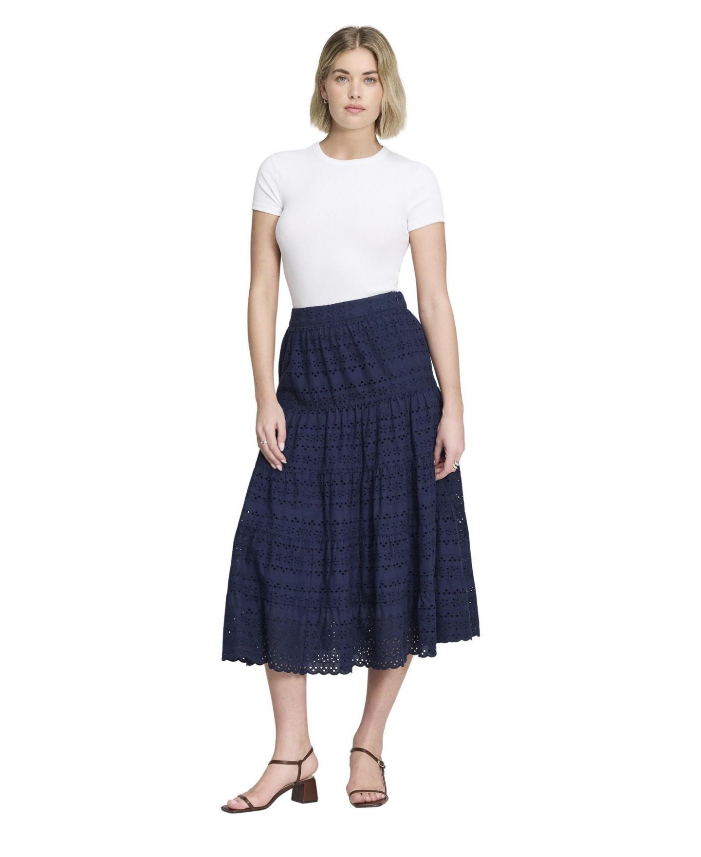 Женская юбка Finery London Siobhan Tiered High-Waisted Midi, цвет: Тёмно-синий — фото 4