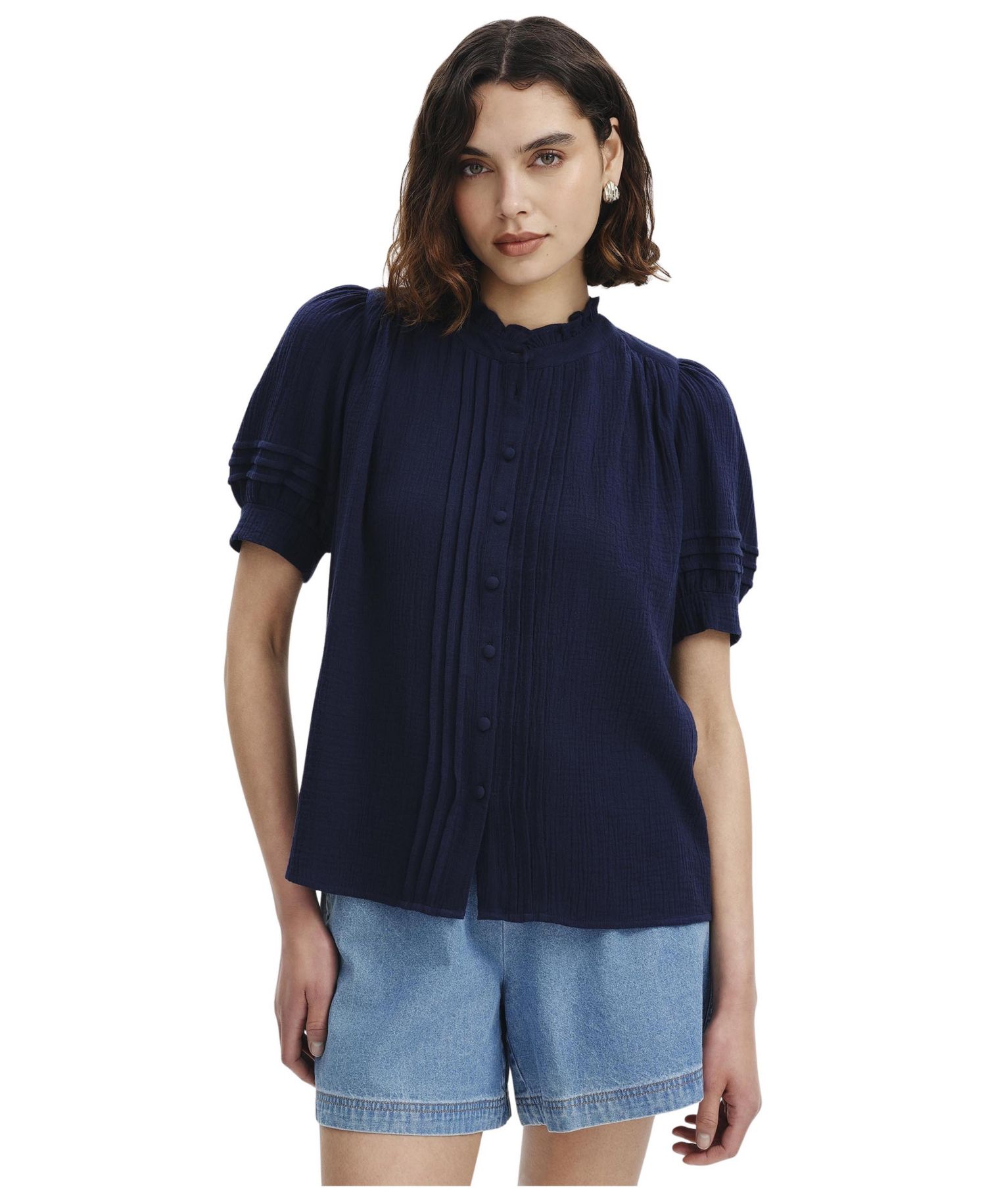 Women's Teagan Pintuck Short-Sleeve Blouse