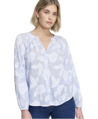 Women's Ivie Floral-Print Button-Through V-Neck Long-Sleeve Blouse