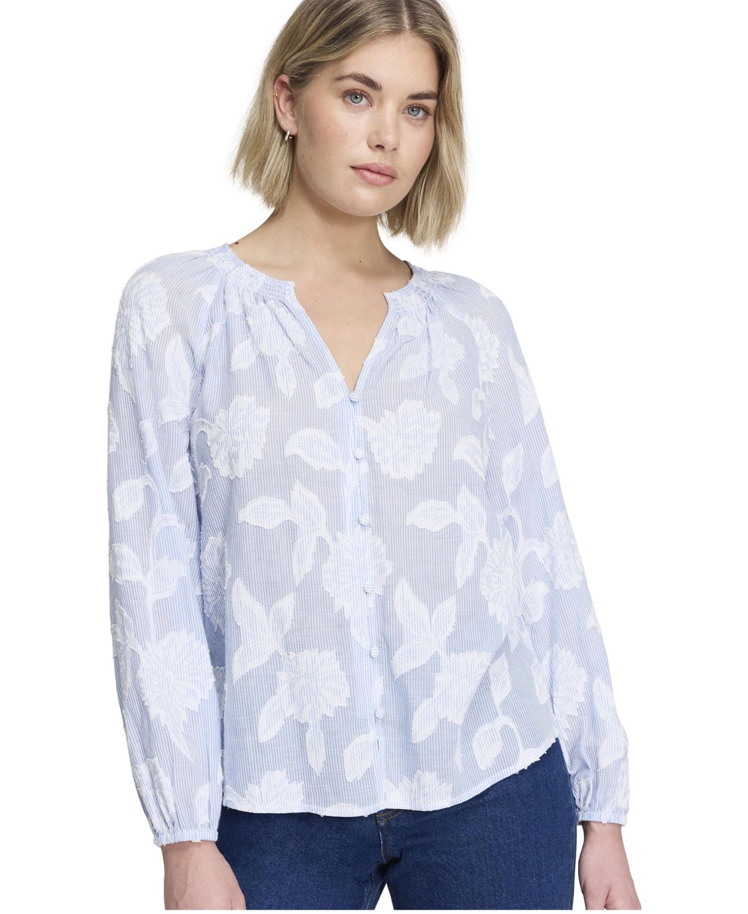Women's Ivie Floral-Print Button-Through V-Neck Long-Sleeve Blouse