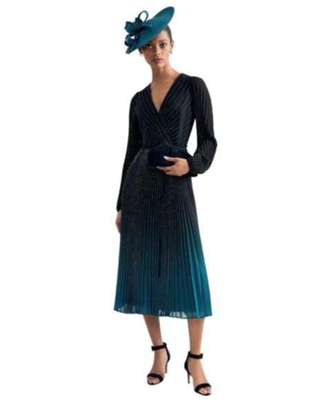 Женское платье Phase Eight Simara Long-Sleeve Pleated Midi, цвет: Чёрный разноцветный