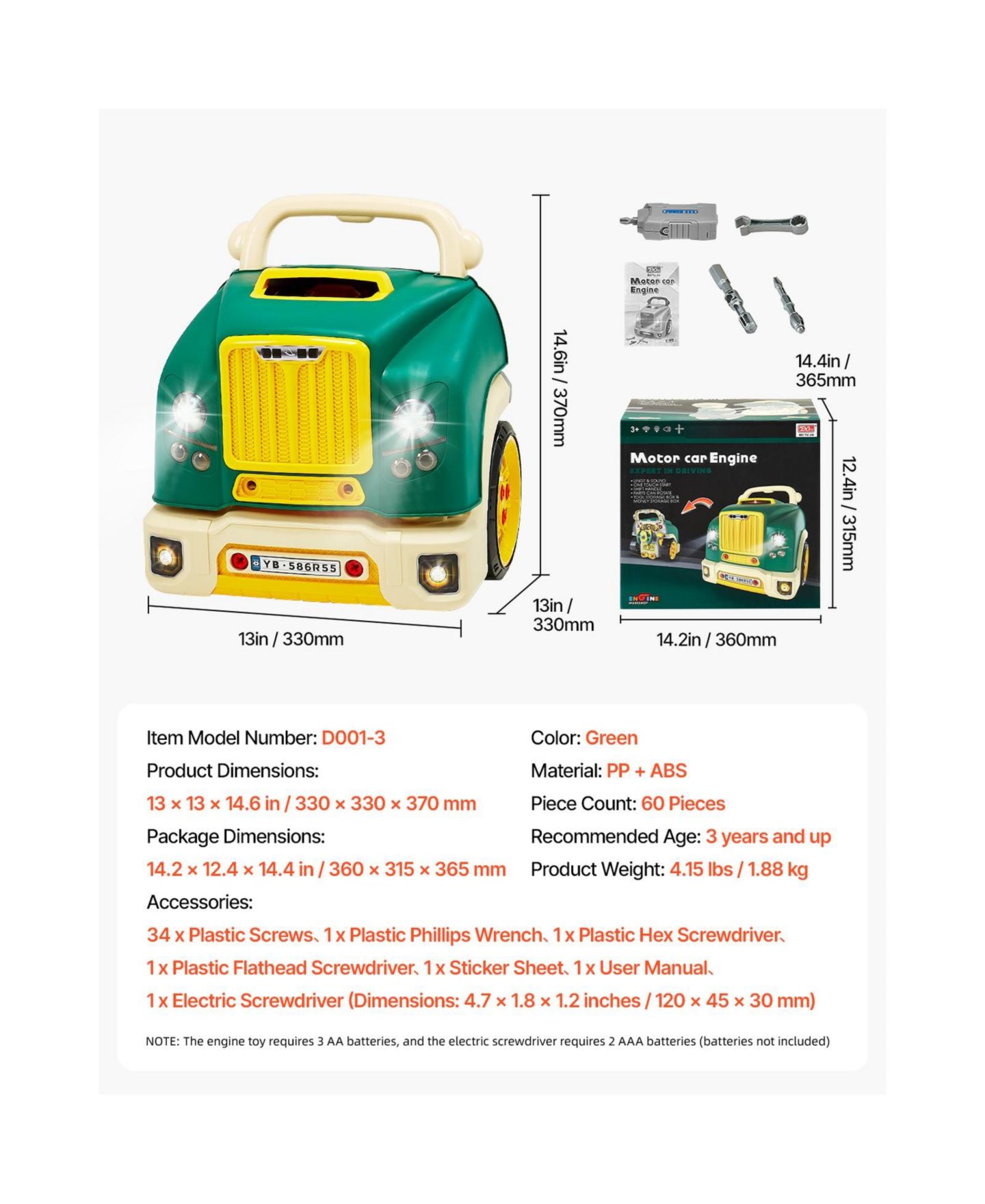 Детские игрушки SUGIFT Mechanic Engine Lights, Sounds and Steering Wheel 60-Piece Playset, Ages 3+, цвет: Зелёный — фото 5
