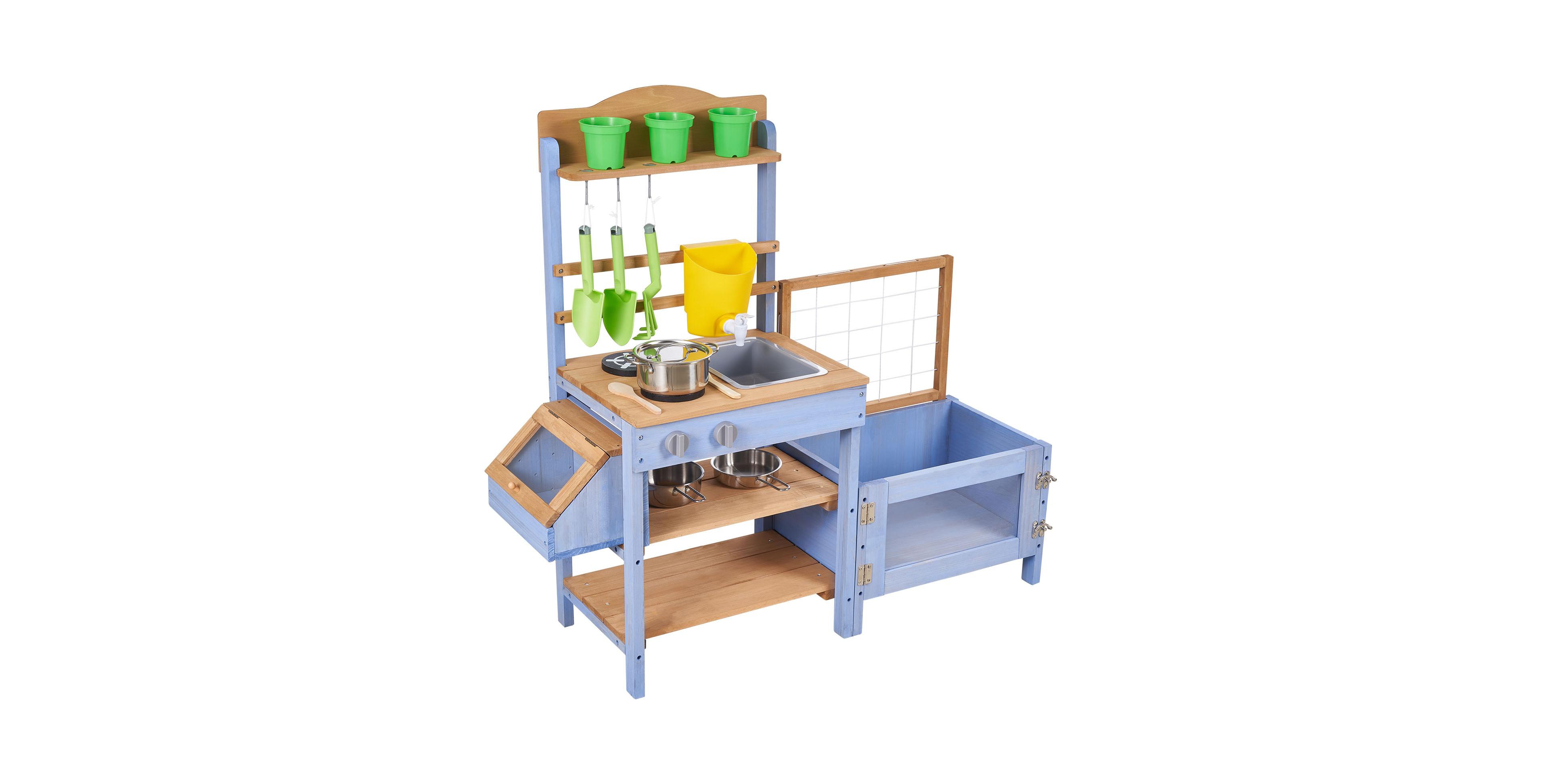 Sugift Wooden Outdoor Four-Zone Mud Kitchen, Ages 3+