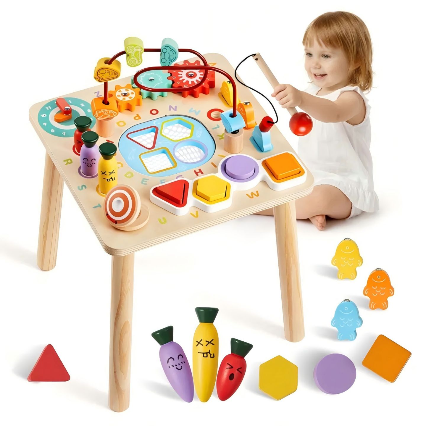 Детская игрушка SUGIFT 8-in-1 Shape Sorting Activity Table, Ages 6 Months+, цвет: Натуральный — фото 1