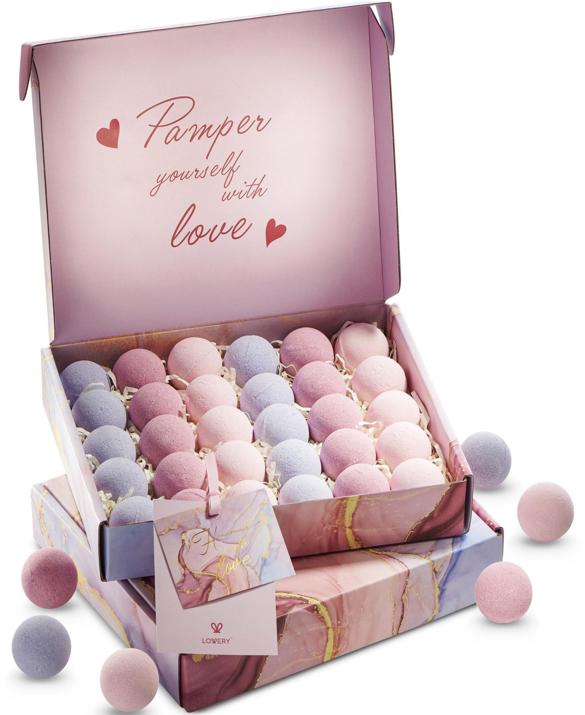Lovery Bath Bombs Gift Set, 30pc Handmade Spa Body Care Balls in Coconut Jasmine, Cherry Blossom and Vanilla Scents