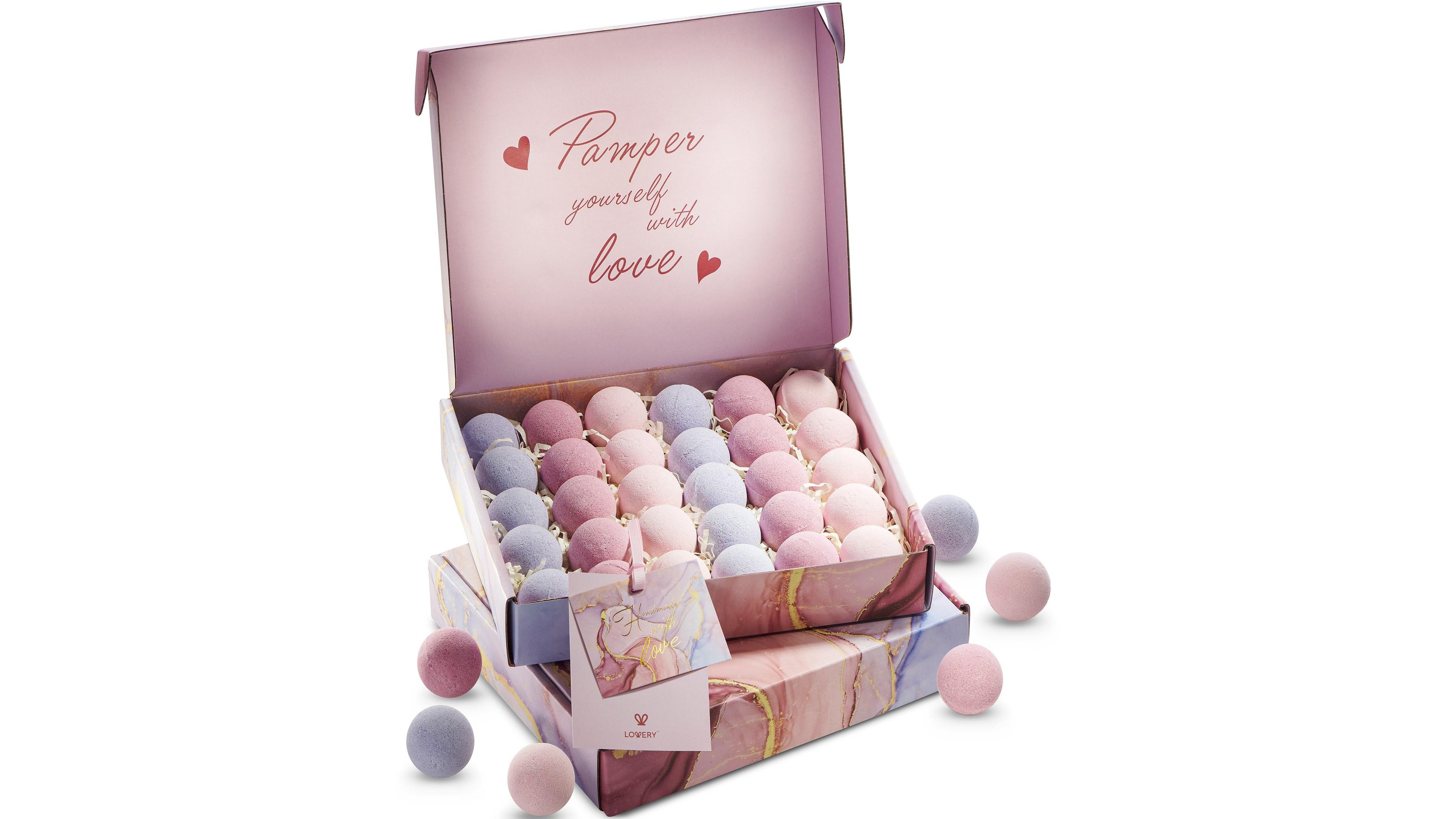 Lovery Bath Bombs Gift Set, 30pc Handmade Spa Body Care Balls in Coconut Jasmine, Cherry Blossom and Vanilla Scents