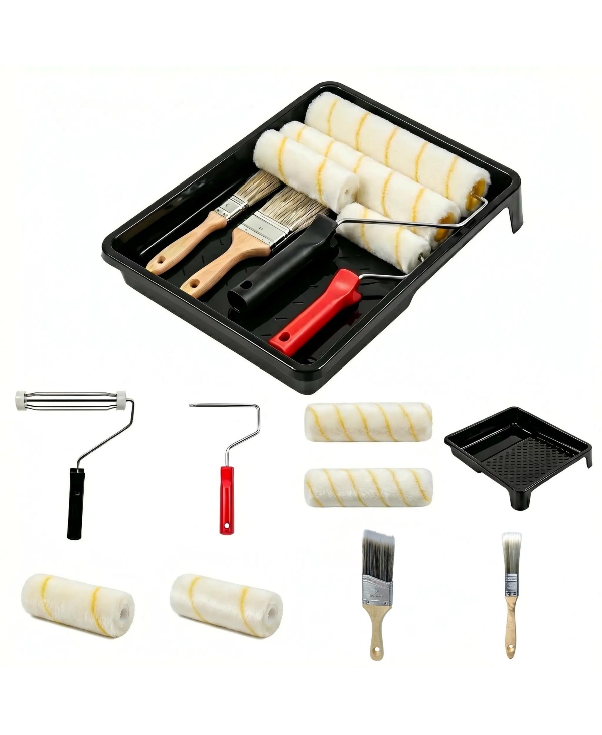 Xdovet Paint Roller Kit 9Pcs Brushes Tray Set Washable