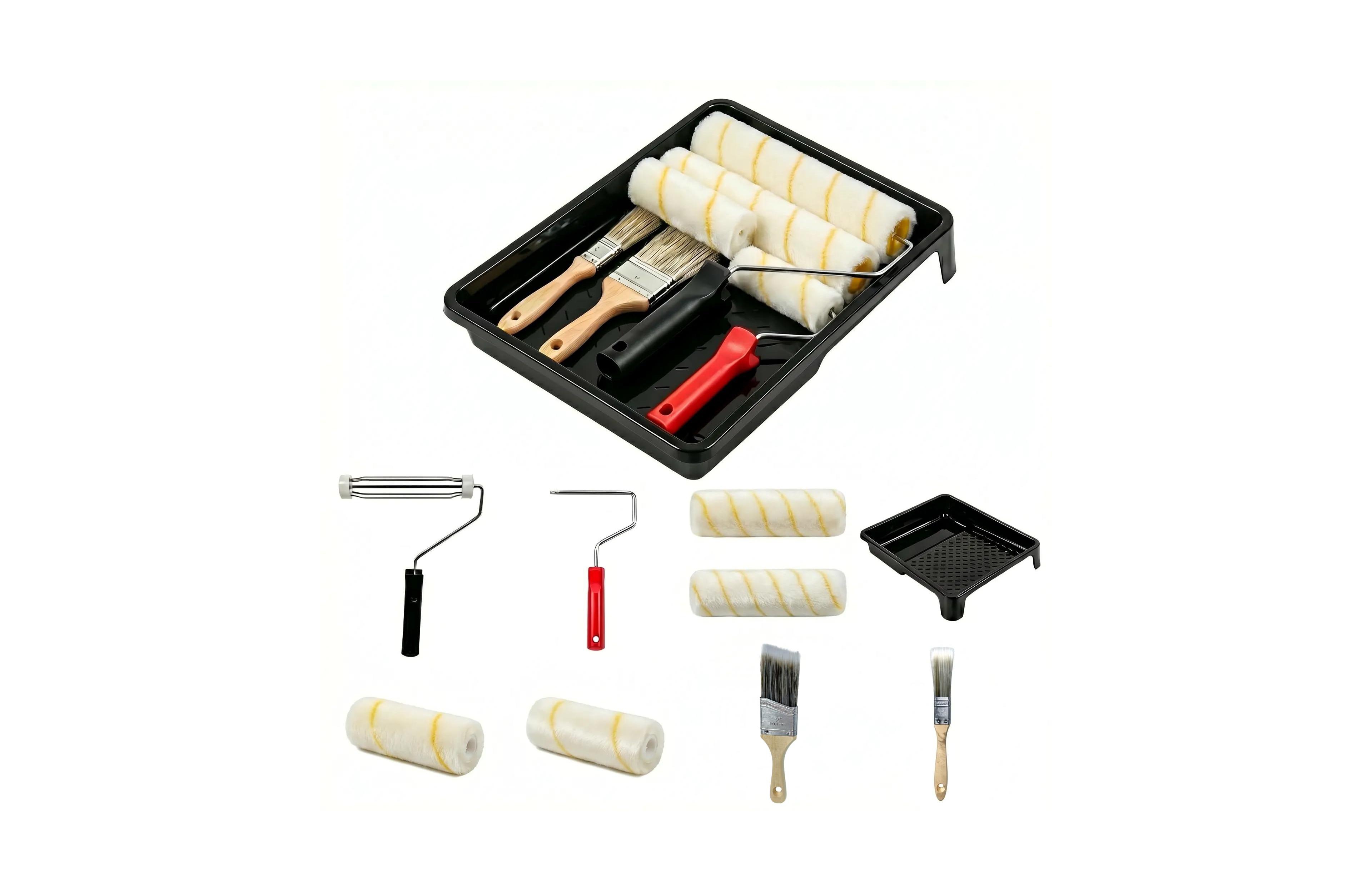 Xdovet Paint Roller Kit 9Pcs Brushes Tray Set Washable