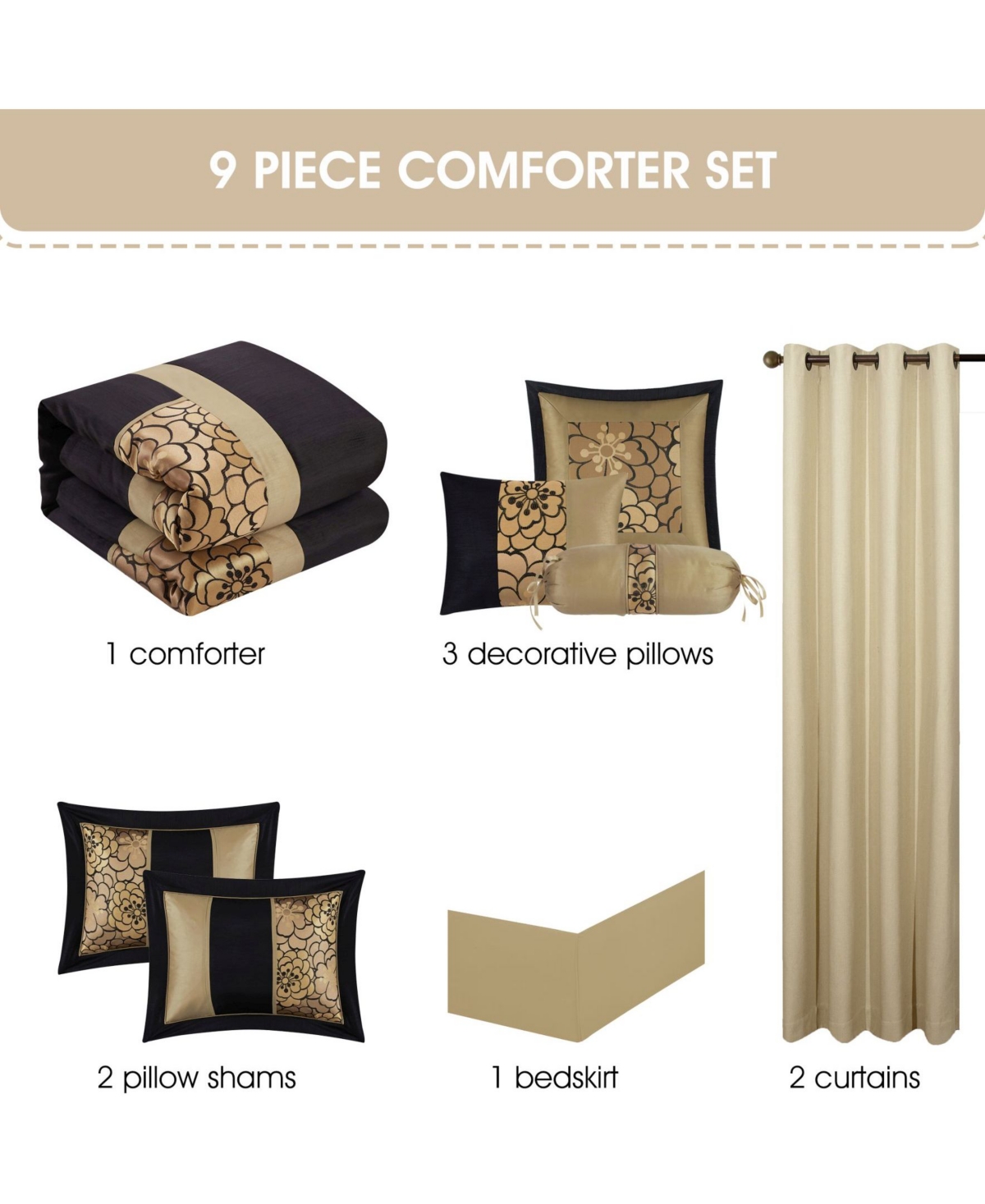Stratford Park Sibyl Floral 9-Piece. Comforter Set, Queen