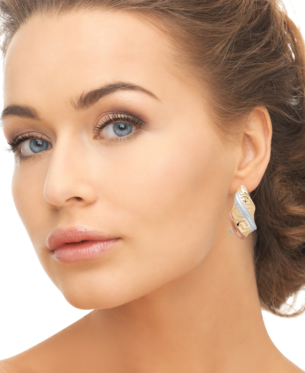 Macy's Tri-Color Greek Key Design Hoop Earrings