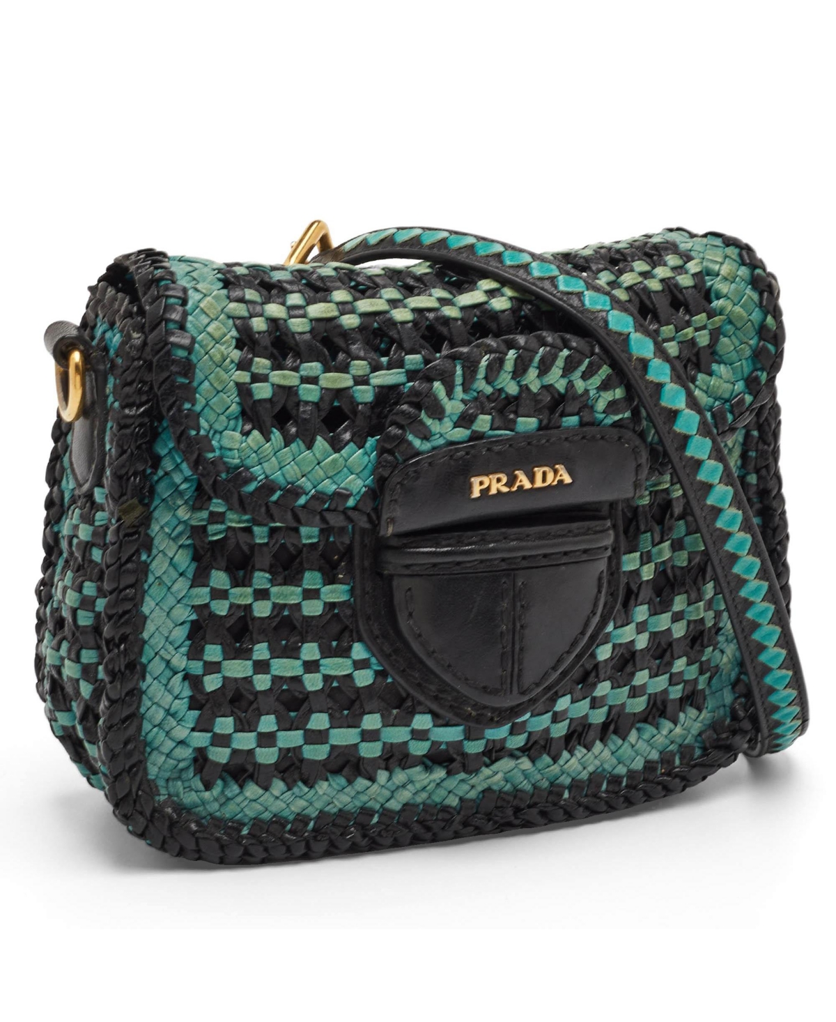 Pre-Owned Prada Women's Woven Madras Leather Crossbody Bag