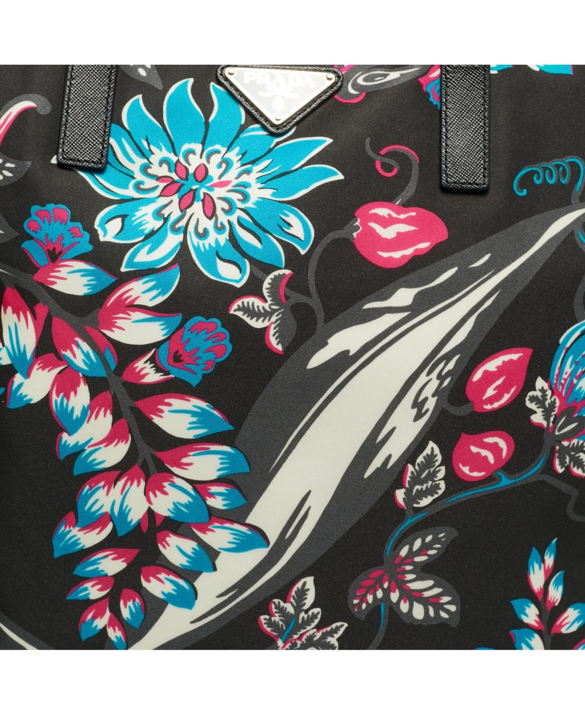 Pre-Owned Prada Women's Floral Print Nylon and Saffiano Leather Tote Bag