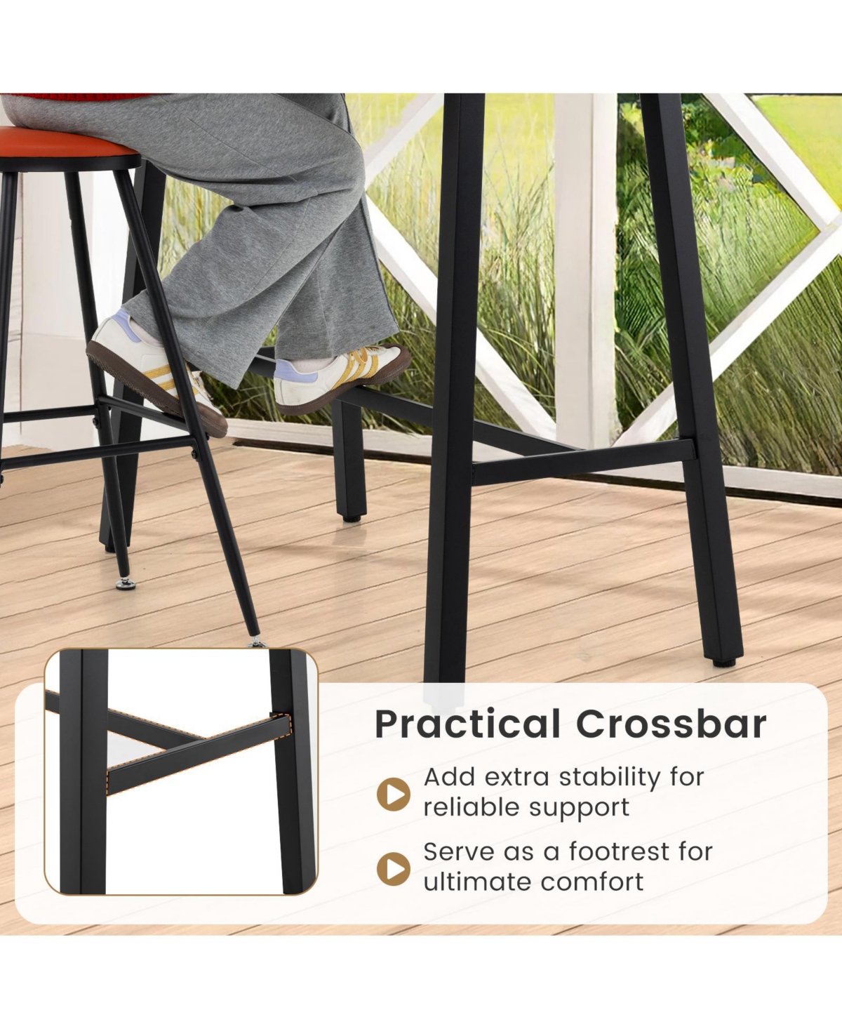 Mecale 46 in Long Metal Counter Height Bar Table with Footrest
