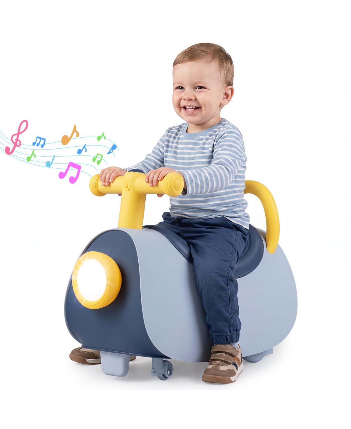 Gymax Ride-On Push Car with Headlight and Music, Under-Seat Storage, 55 lbs Capacity, Ages 18-36 Months