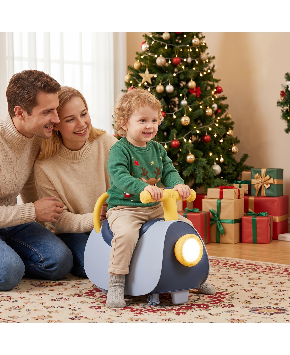 Gymax Ride-On Push Car with Headlight and Music, Under-Seat Storage, 55 lbs Capacity, Ages 18-36 Months