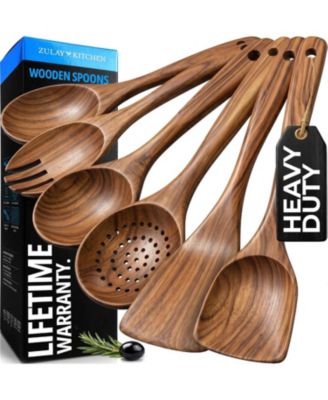 6-Piece Durable Wooden Cooking Spoons Set with Comfort Grip