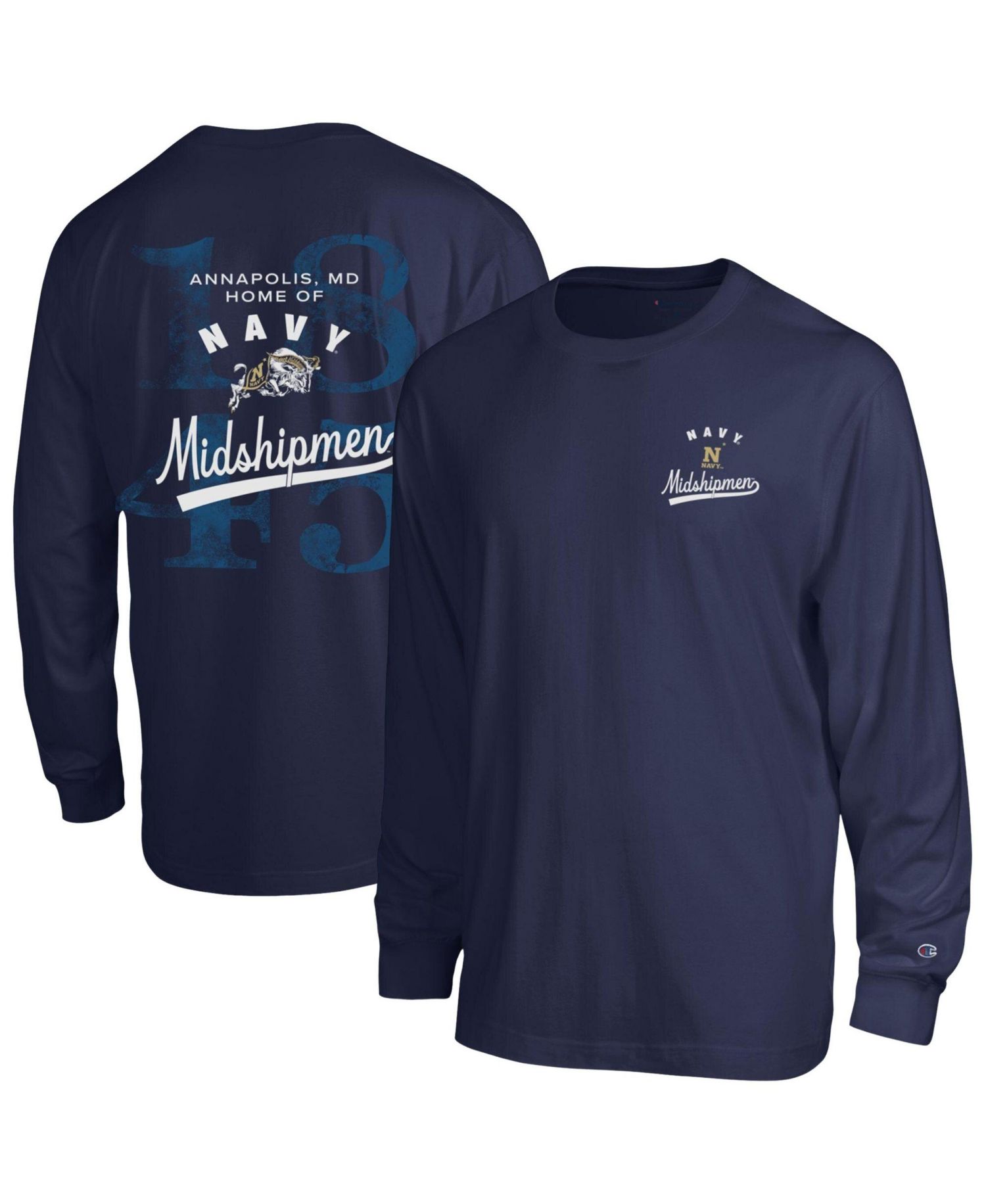 Men's Navy Midshipmen Laminated All-Star Long Sleeve T-Shirt