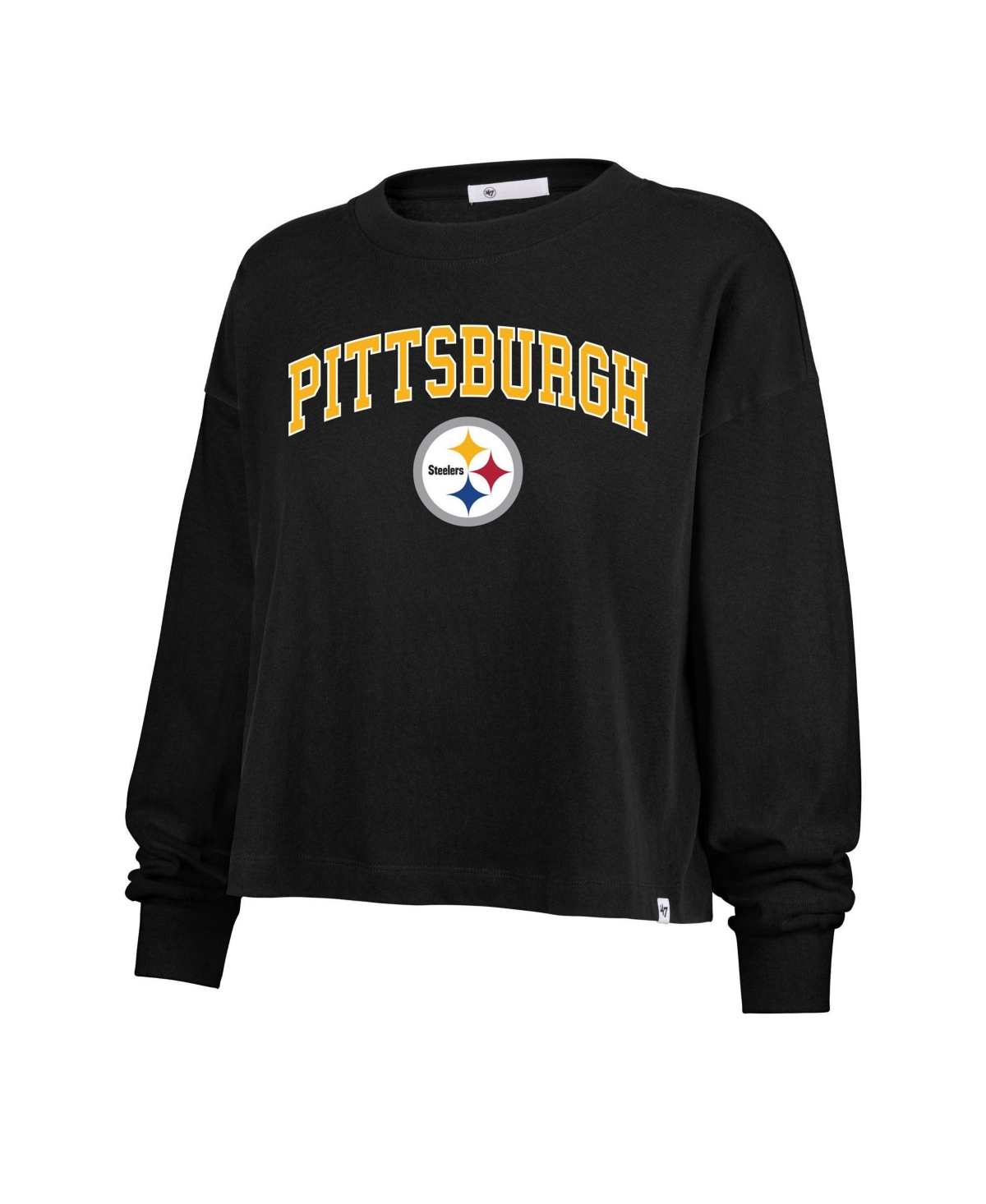 47 Brand Plus Size Pittsburgh Steelers Sydney Arch Screen Print Long-sleeve Crewneck T-shirt In Black