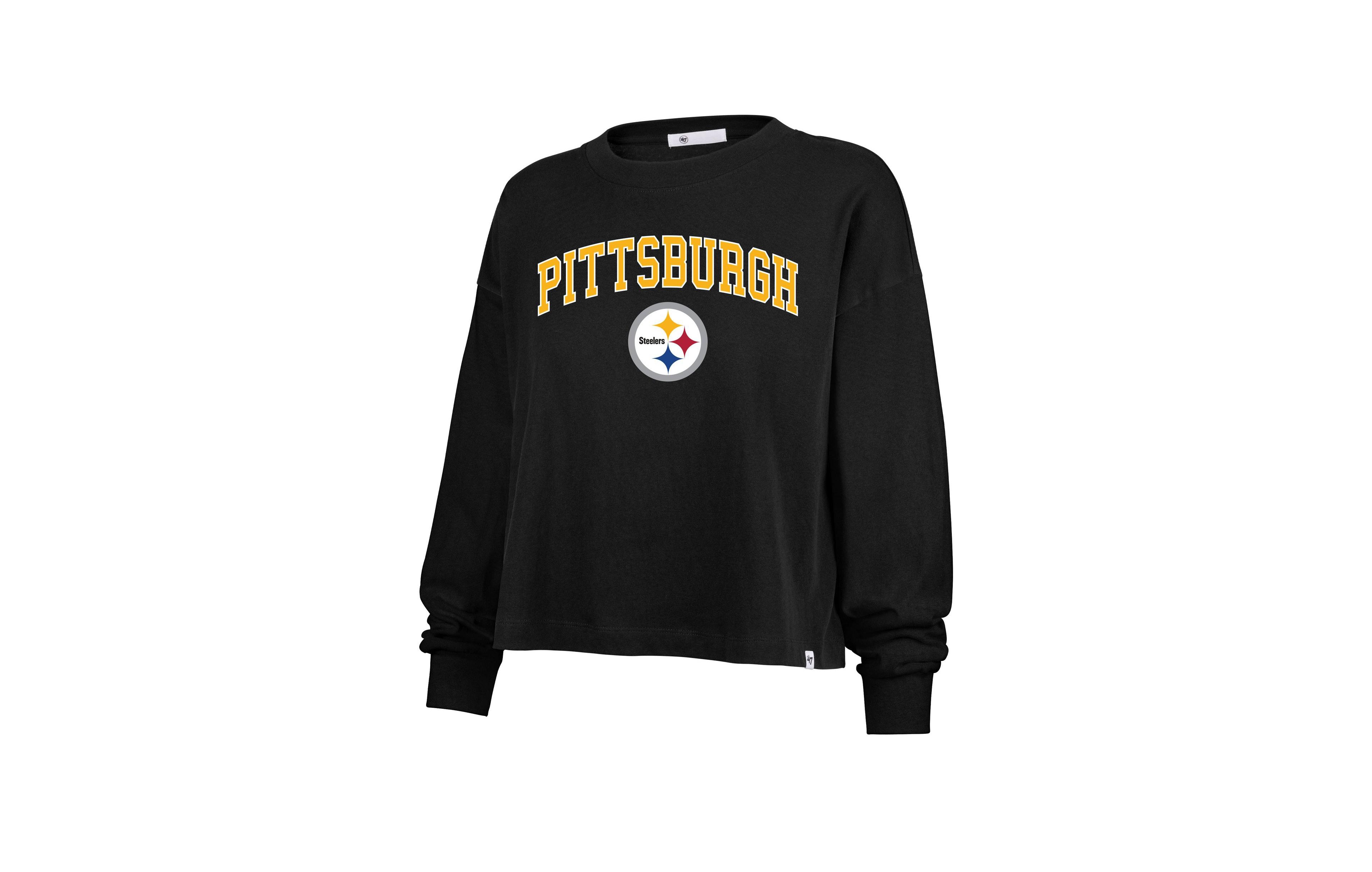 '47 Brand Plus Pittsburgh Steelers Sydney Arch Screen Print Long-Sleeve Crewneck T-Shirt